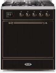 Majestic II 30 Inch Dual Fuel Natural Gas Freestanding Range in Glossy Black with Bronze Trim