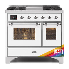 ILVE Majestic II 40 UMD10FDNS3RAC Freestanding Dual Fuel Range with 6 Sealed Burners Yes Double Oven with Triple Glass Door in RAL Color with Chrome knobs