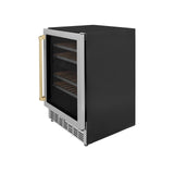 ZLINE 24" Autograph Edition Dual Zone 44-Bottle Wine Cooler in Stainless Steel with Wood Shelf and Champagne Bronze Accents (RWVZ-UD-24-CB)