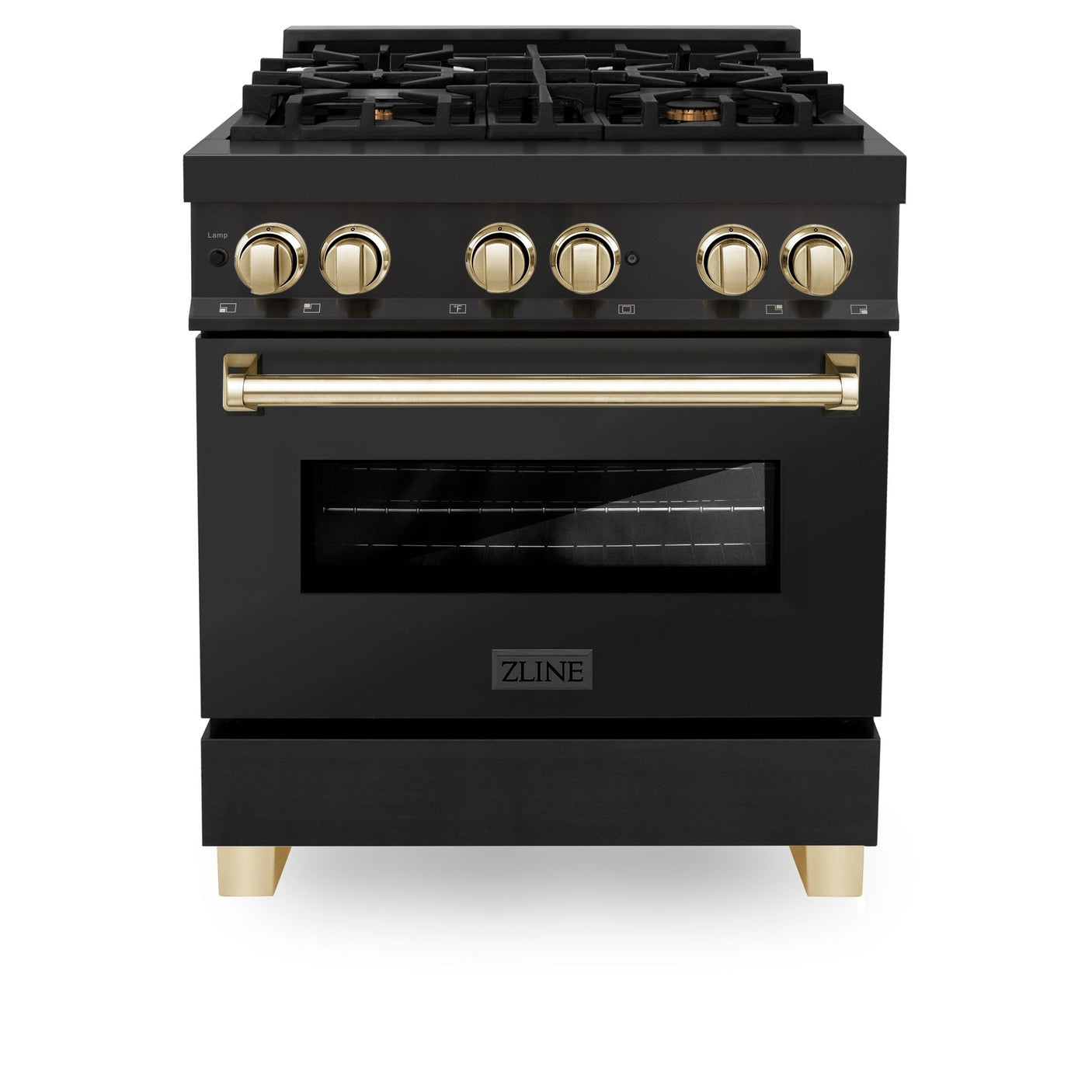 ZLINE Autograph Edition 30" 4.0 cu. ft. Dual Fuel Range with Gas Stove and Electric Oven in Black Stainless Steel with Accents (RABZ-30) [Color: Gold]