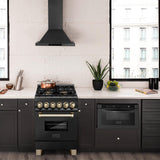 ZLINE Autograph Edition 24" 2.8 cu. ft. Dual Fuel Range with Gas Stove and Electric Oven in Black Stainless Steel with Polished Gold Accents (RABZ-24) [Color: Gold Accents]