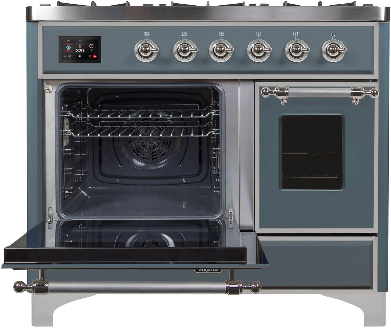 Majestic II 40 Inch Dual Fuel Natural Gas Freestanding Range in Blue Grey with Chrome Trim