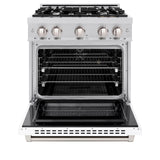 ZLINE 30 in. 4.2 cu. ft. Select Dual Fuel Range with 4 Burner Gas Cooktop and Electric Convection Oven in Stainless Steel with White Matte Door (HDR-WM-30)