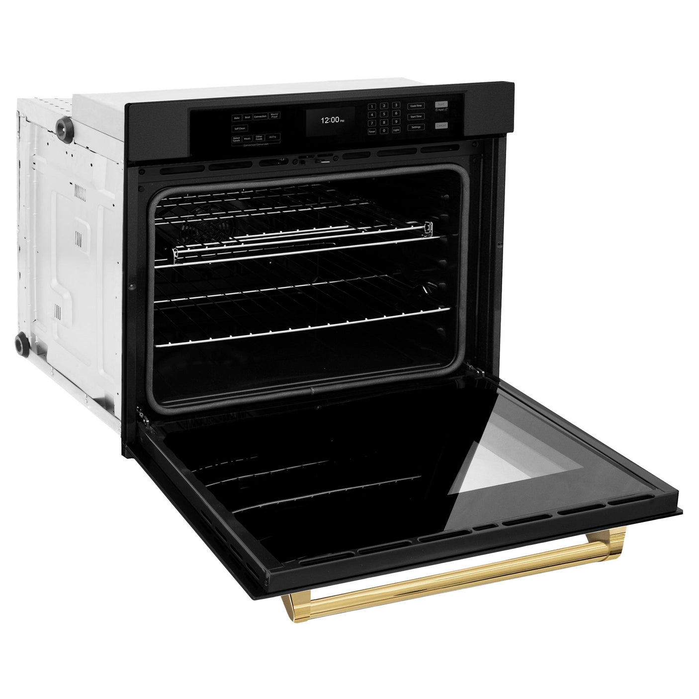 ZLINE 30 in. Autograph Edition Professional True Convection Single Wall Oven with Air Fry and Self Clean in Black Stainless Steel with Champagne Bronze Handle (WASBZ-30-G)