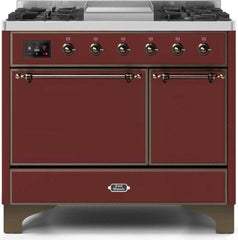 Majestic II 40 Inch Dual Fuel Natural Gas Freestanding Range in Burgundy with Bronze Trim