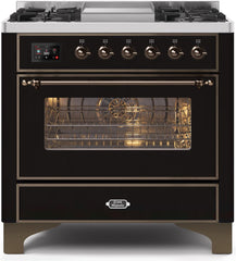 Majestic II 36 Inch Dual Fuel Natural Gas Freestanding Range in Glossy Black with Bronze Trim