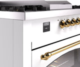 Nostalgie II 60 Inch Dual Fuel Natural Gas Freestanding Range in White with Brass Trim