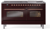 Nostalgie II 60 Inch Dual Fuel Liquid Propane Freestanding Range in Burgundy with Copper Trim