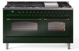 Nostalgie II 60 Inch Dual Fuel Natural Gas Freestanding Range in Emerald Green with Bronze Trim