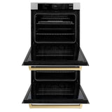 ZLINE 30 in. Autograph Edition Professional True Convection Double Wall Oven with Air Fry and Self Clean in Stainless Steel with White Matte Doors and Champagne Bronze Handles (WADZ-WM-30-CB)