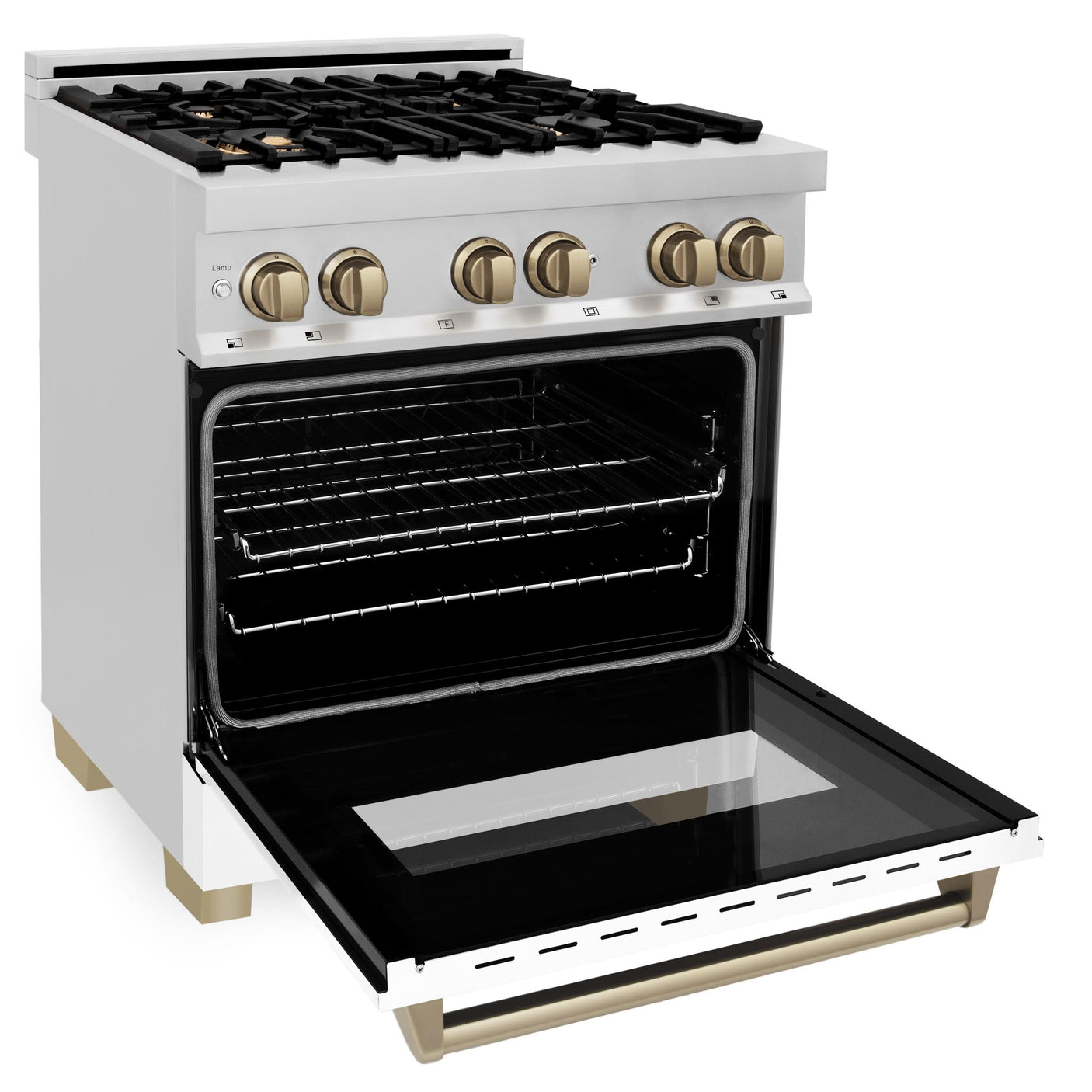 ZLINE Autograph Edition 30 in. 4.0 cu. ft. Dual Fuel Range with Gas Stove and Electric Oven in Stainless Steel with White Matte Door and Accents (RAZ-WM-30) [Color: Champagne Bronze]