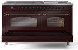 Nostalgie II 60 Inch Dual Fuel Liquid Propane Freestanding Range in Burgundy with Bronze Trim