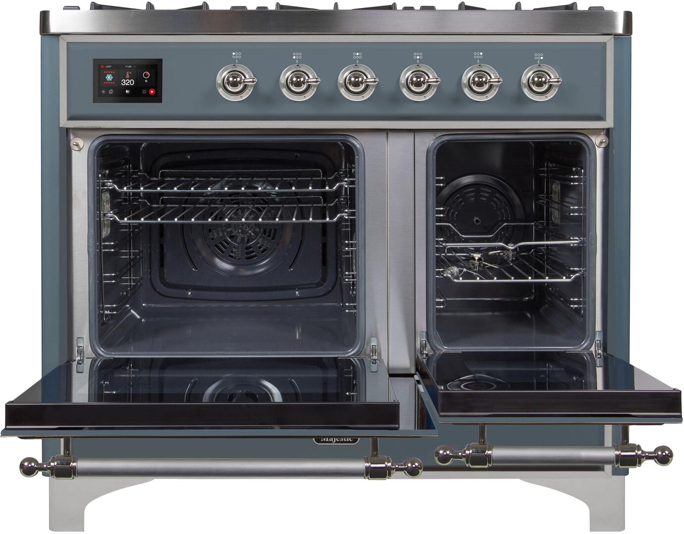 Majestic II 40 Inch Dual Fuel Natural Gas Freestanding Range in Blue Grey with Chrome Trim