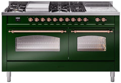 Nostalgie II 60 Inch Dual Fuel Natural Gas Freestanding Range in Emerald Green with Copper Trim