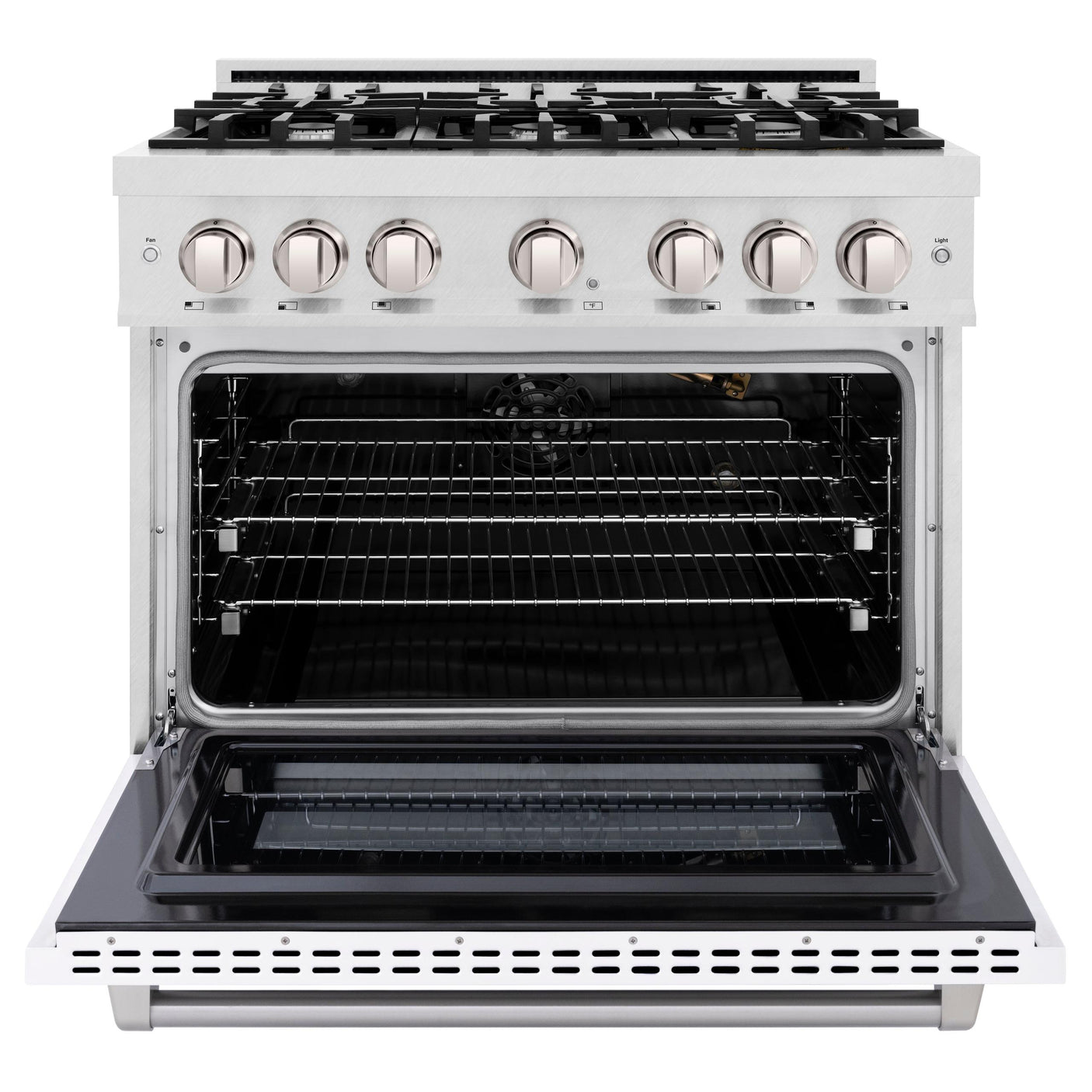 ZLINE 36 in. 5.2 cu. ft. Select Gas Range with 6 Burner Cooktop and Convection Gas Oven in DuraSnow' Stainless Steel with White Matte Door (HGRS-WM-36)