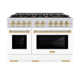 ZLINE Autograph Edition 48 in. 6.7 cu. ft. Select Double Oven Dual Fuel Range with 8 Burner Gas Cooktop in DuraSnow' Stainless Steel with White Matte Doors and Polished Gold Accents (HDRSZ-WM-48-G)