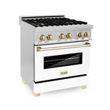 ZLINE Autograph Edition 30 in. 4.0 cu. ft. Dual Fuel Range with Gas Stove and Electric Oven in Stainless Steel with White Matte Door and Accents (RAZ-WM-30) [Color: Gold]