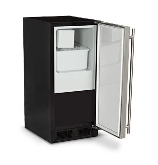 Marvel 15" Crescent Ice Machine - Solid Black Door, Stainless Steel Handle - Left Hinge