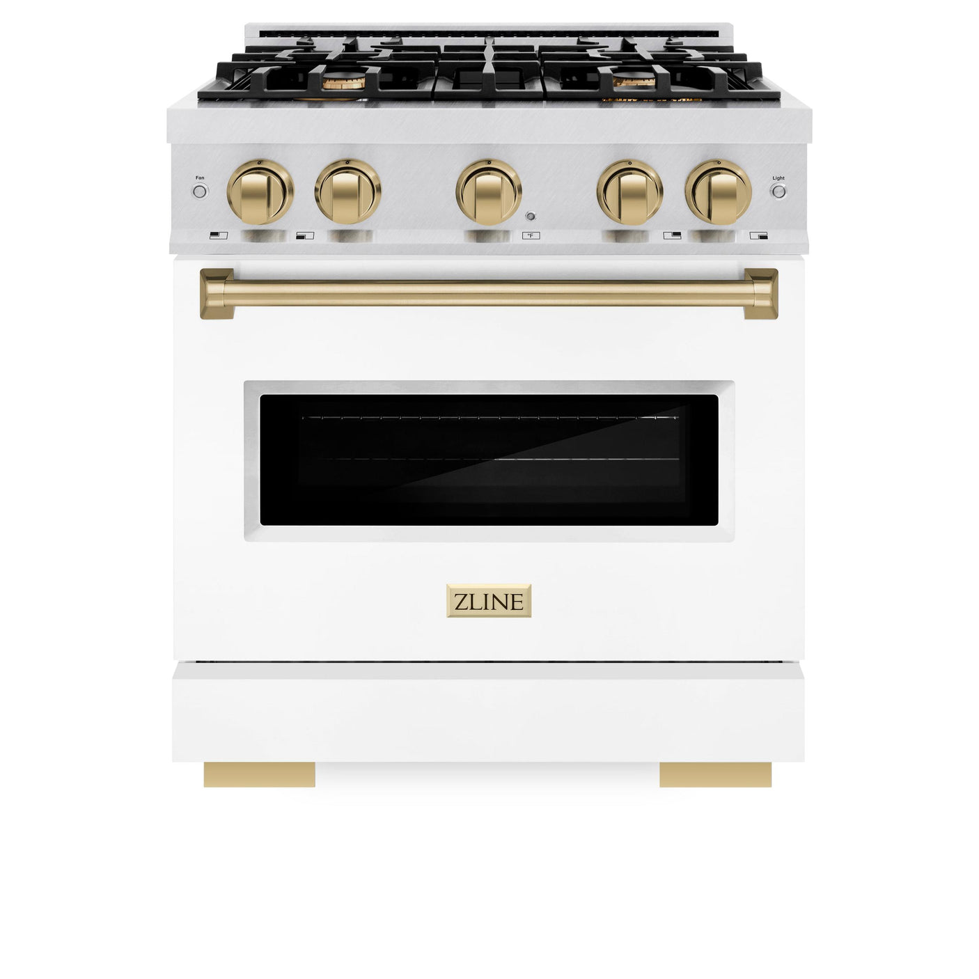 ZLINE Autograph Edition 30 in. 4.2 cu. ft. Classic Gas Range with 4 Burner Cooktop and Convection Gas Oven in DuraSnow' Stainless Steel with White Matte Door and Champagne Bronze Accents (CGRSZ-WM-30-CB)