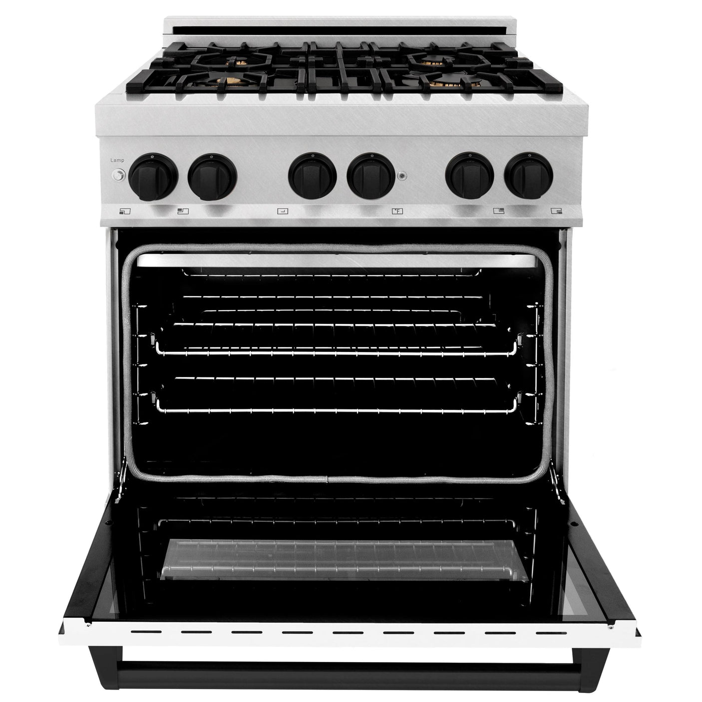 ZLINE Autograph Edition 30" 4.0 cu. ft. Dual Fuel Range with Gas Stove and Electric Oven in DuraSnow Stainless Steel with White Matte Door and Accents (RASZ-WM-30) [Color: Matte Black]