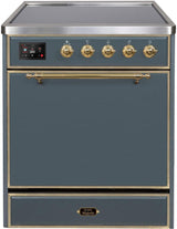 Majestic II 30 Inch Electric Freestanding Range in Blue Grey with Brass Trim