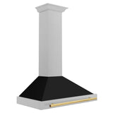 ZLINE 36 in. Autograph Edition Convertible Fingerprint Resistant DuraSnow' Stainless Steel Range Hood with Black Matte Shell and Polished Gold Handle (KB4SNZ-BLM36-G)