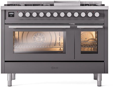 Professional Plus II 48 Inch Dual Fuel Natural Gas Freestanding Range in Matte Graphite with Trim