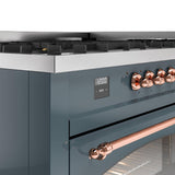 Nostalgie II 60 Inch Dual Fuel Liquid Propane Freestanding Range in Blue Grey with Copper Trim