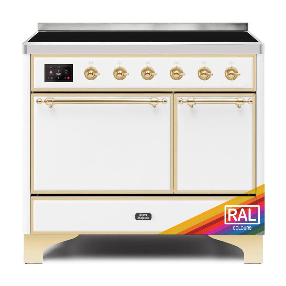 ILVE Majestic II 40 UMDI10QNS3RAG Freestanding Electric Range with Induction Double Oven with Solid Door in RAL Color with Brass knobs