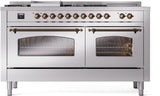 Nostalgie II 60 Inch Dual Fuel Liquid Propane Freestanding Range in Stainless Steel with Bronze Trim