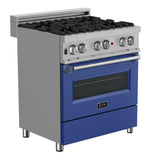 ZLINE 30 in. 4.0 cu. ft. Dual Fuel Range with Gas Stove and Electric Oven in All DuraSnow Stainless Steel with Color Door Options (RAS-SN-30) [Color: Blue Gloss]