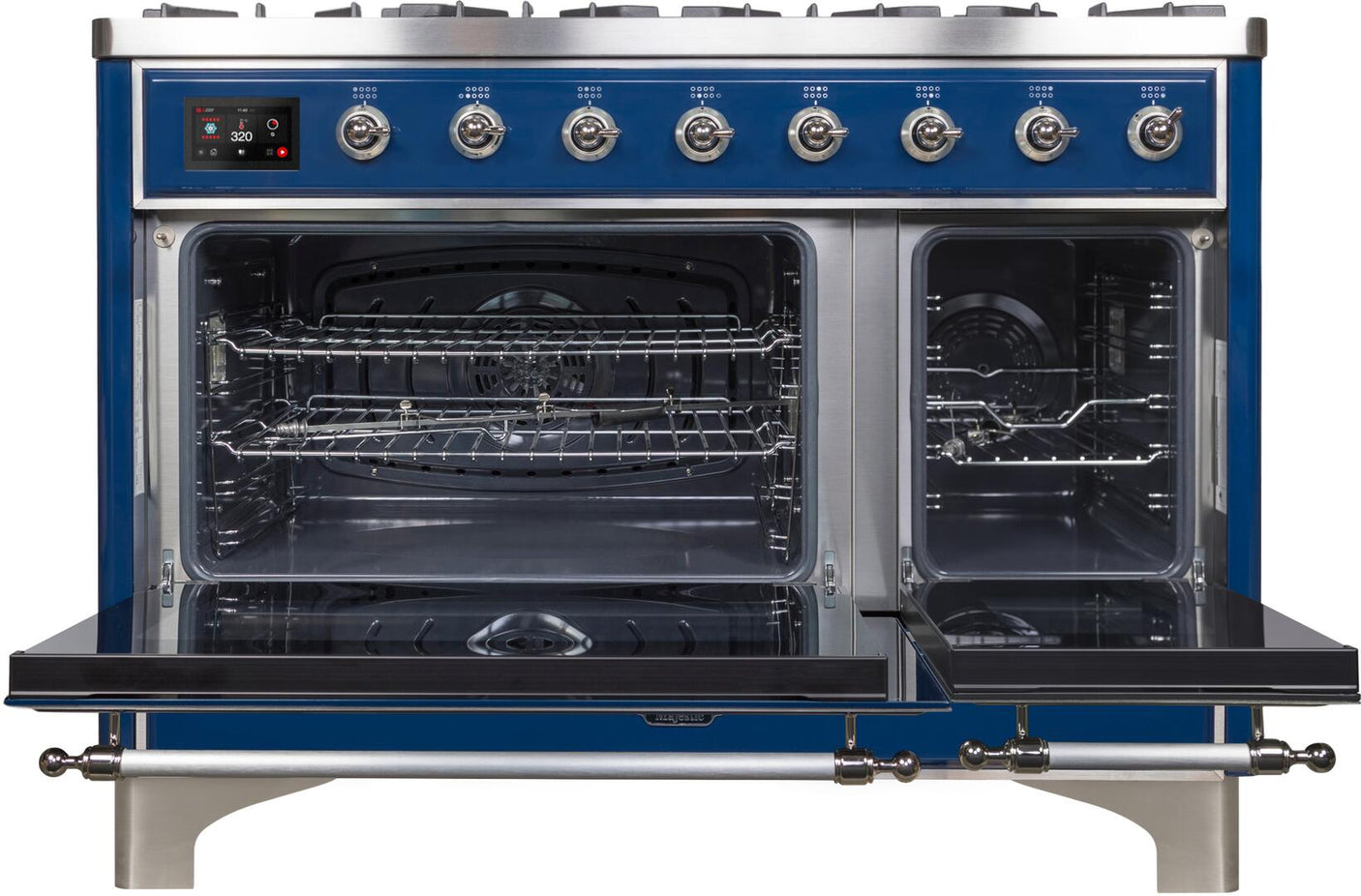 Majestic II 48 Inch Dual Fuel Liquid Propane Freestanding Range in Blue with Chrome Trim