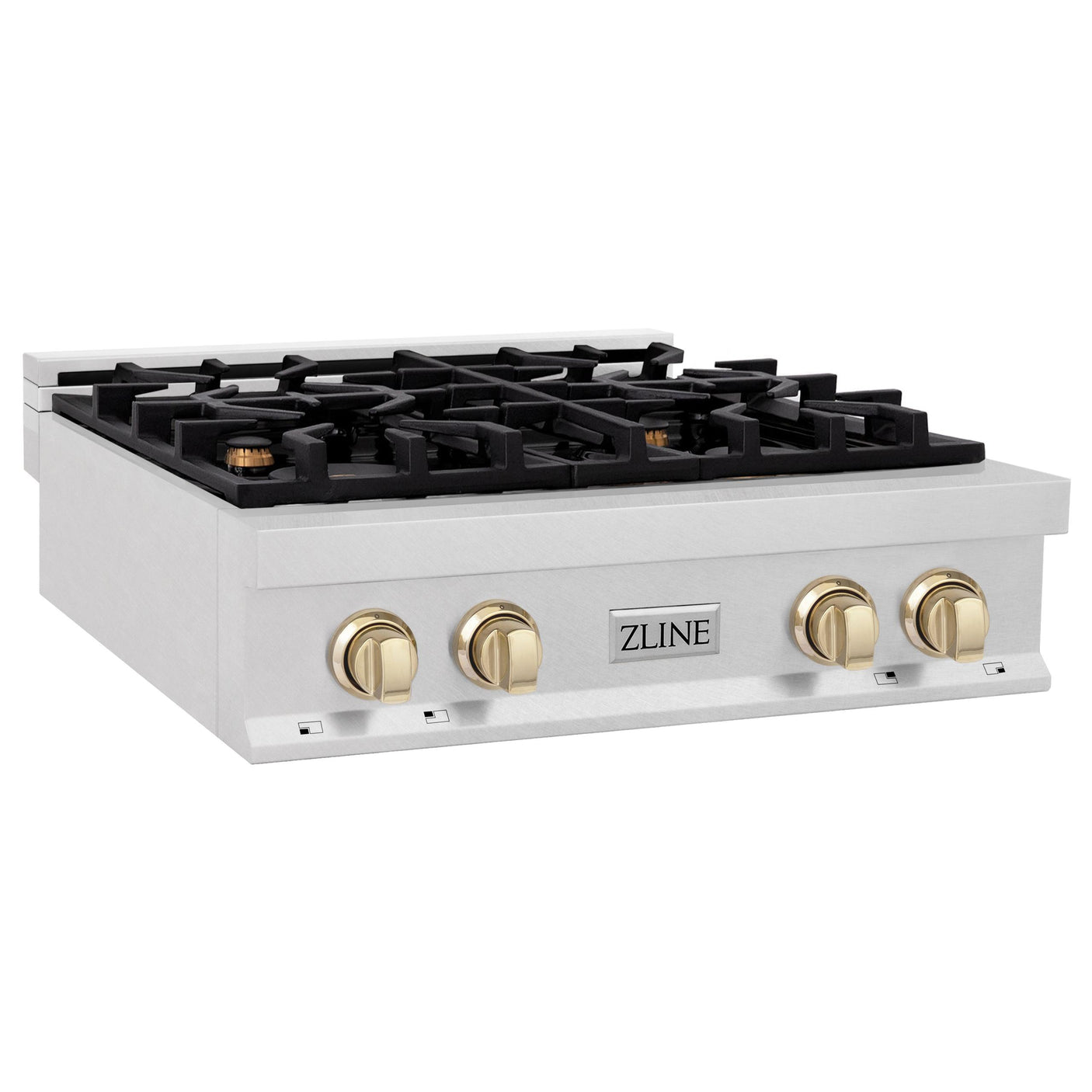 ZLINE Autograph Edition 30" Porcelain Rangetop with 4 Gas Burners in Fingerprint Resistant Stainless Steel and Polished Gold Accents (RTSZ-30-G)