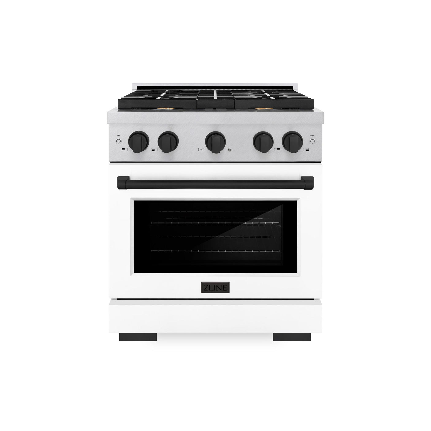 ZLINE Autograph Edition 30 in. 4.2 cu. ft. Paramount Dual Fuel Range with 4 Burner Gas Cooktop and Electric Convection Oven in DuraSnow' Stainless Steel with White Matte Door and Matte Black Accents (SDRSZ-WM-30-MB)