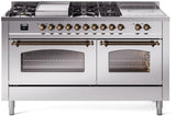 Nostalgie II 60 Inch Dual Fuel Natural Gas Freestanding Range in Stainless Steel with Bronze Trim