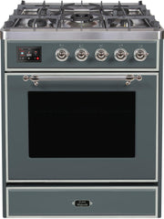 Majestic II 30 Inch Dual Fuel Natural Gas Freestanding Range in Blue Grey with Chrome Trim