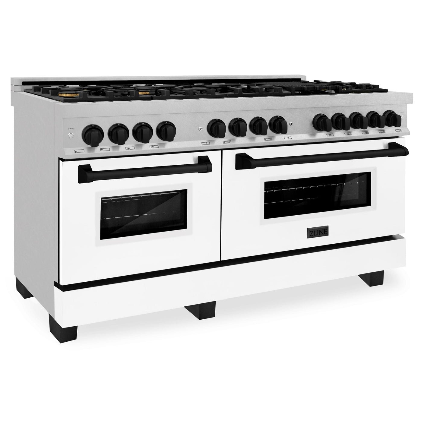 ZLINE Autograph Edition 60 in. 7.4 cu. ft. Dual Fuel Range with Gas Stove and Electric Oven in DuraSnow Stainless Steel with White Matte Door and Accents (RASZ-WM-60) [Color: Matte Black Accents]