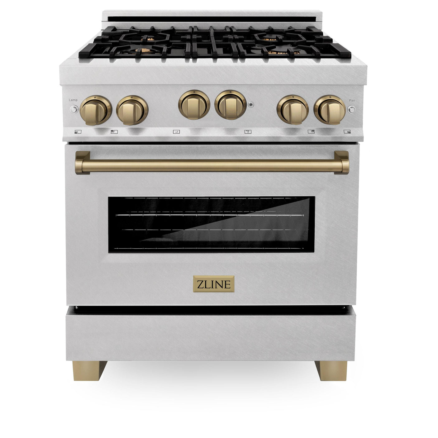 ZLINE 30" 4.0 cu. ft. Range with Gas Stove and Gas Oven in DuraSnow® Stainless Steel with Accents (RGSZ-SN-30) [Accent: Champagne Bronze]