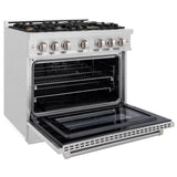 ZLINE 36 in. 5.2 cu. ft. Select Gas Range with Convection Gas Oven in DuraSnow' Stainless Steel with 6 Brass Burners (HGRS-BR-36)