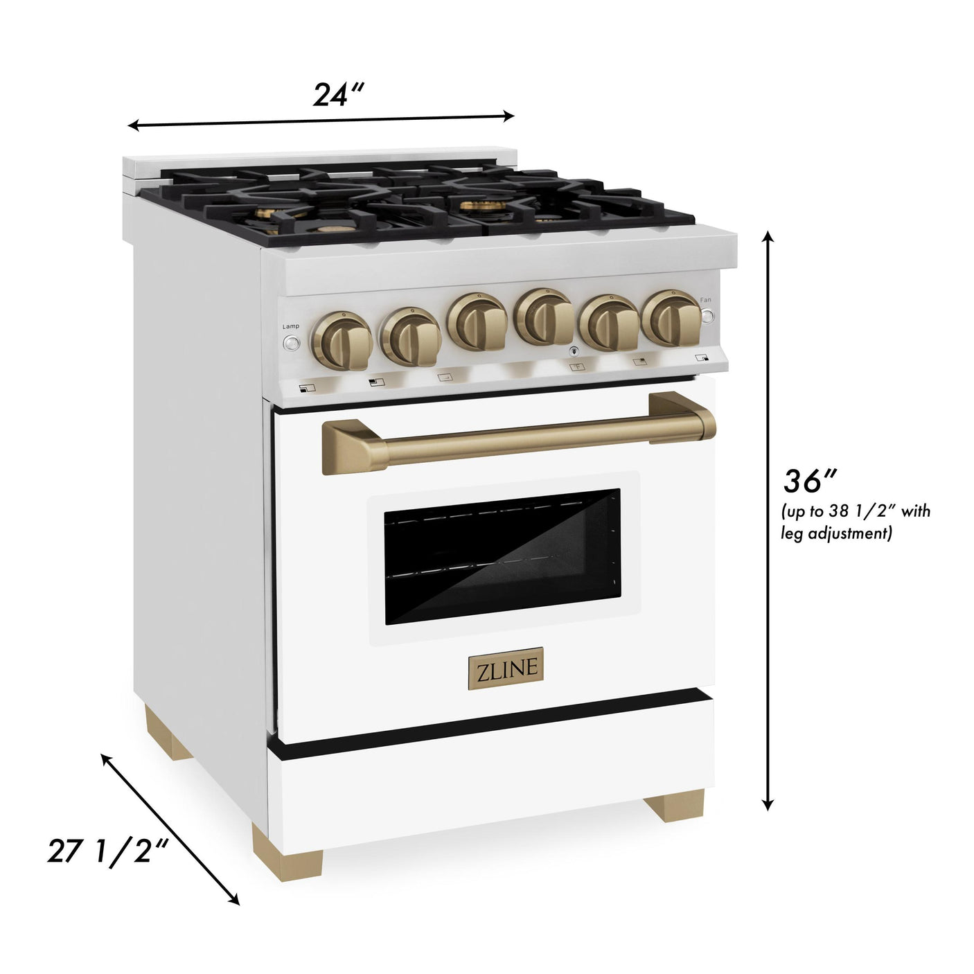 ZLINE Autograph Edition 24" 2.8 cu. ft. Range with Gas Stove and Gas Oven in Stainless Steel with White Matte Door and Matte Black Accents (RGZ-WM-24) [Color: Champagne Bronze]