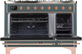 Majestic II 48 Inch Dual Fuel Liquid Propane Freestanding Range in Blue Grey with Copper Trim