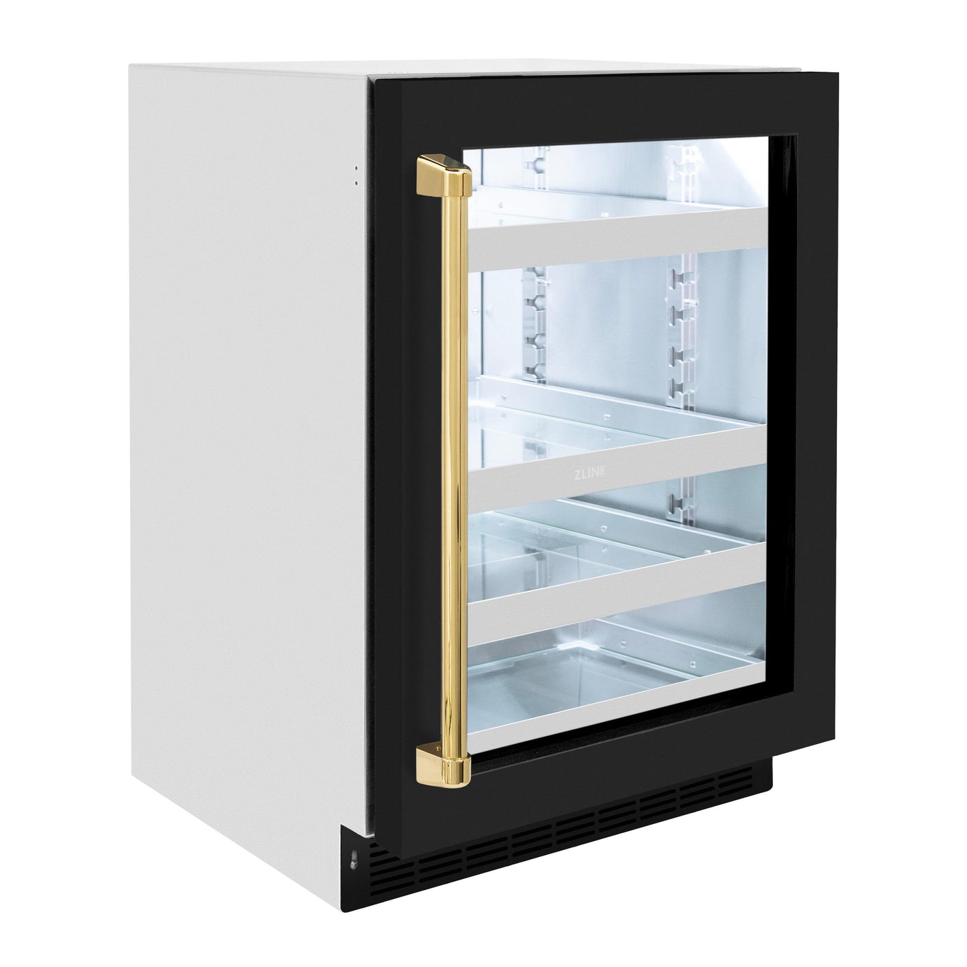 ZLINE Autograph Edition 24 in. Touchstone 151 Can Beverage Fridge With Black Matte Glass Door And Polished Gold Handle (RBSOZ-BLM-24-G)