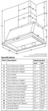 Majestic 40 Inch Custom RAL Color Wall Mount Convertible Range Hood