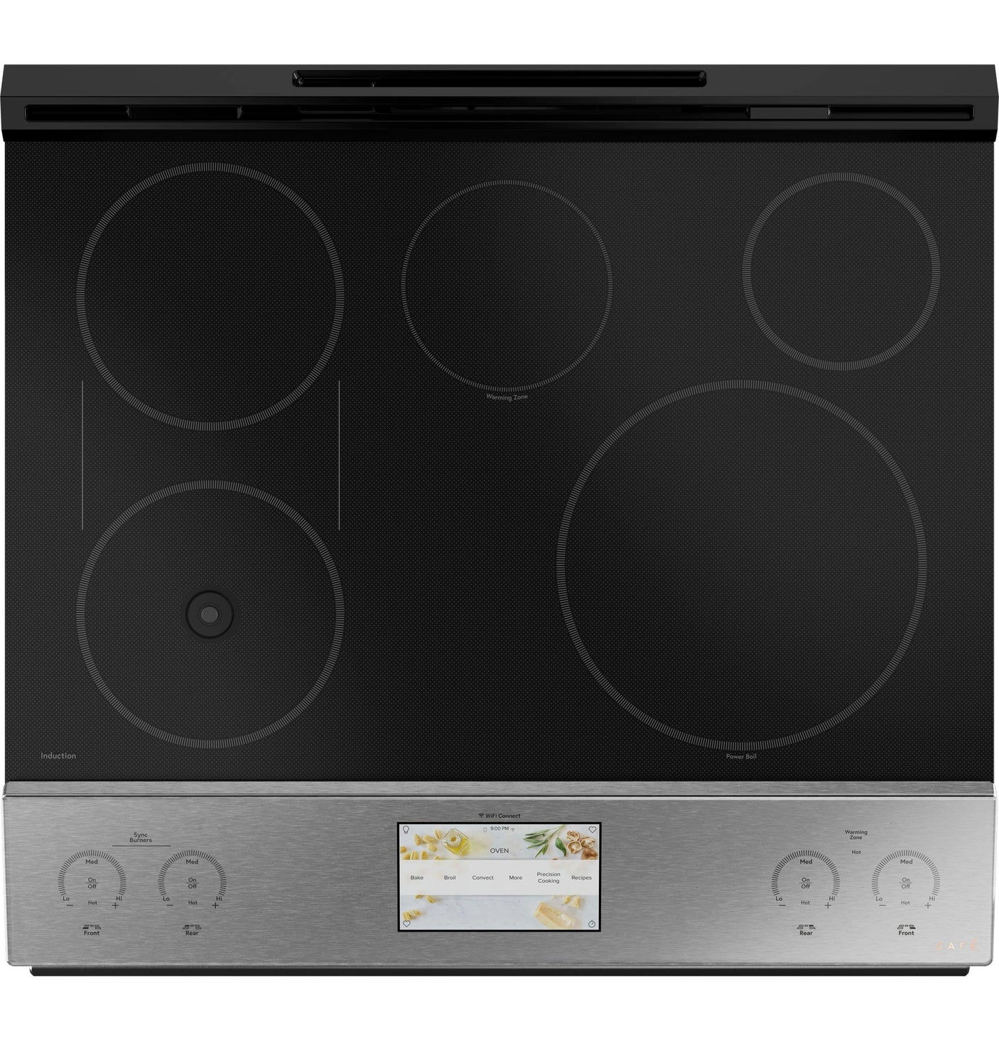 Café™ 30" Smart Slide-In, Front-Control, Induction and Convection Range with In-Oven Camera in Platinum Glass