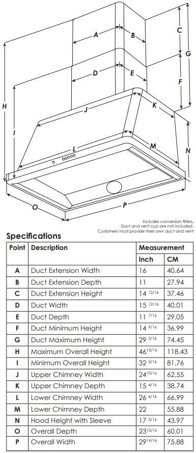 Majestic 30 Inch Matte Graphite Wall Mount Convertible Range Hood