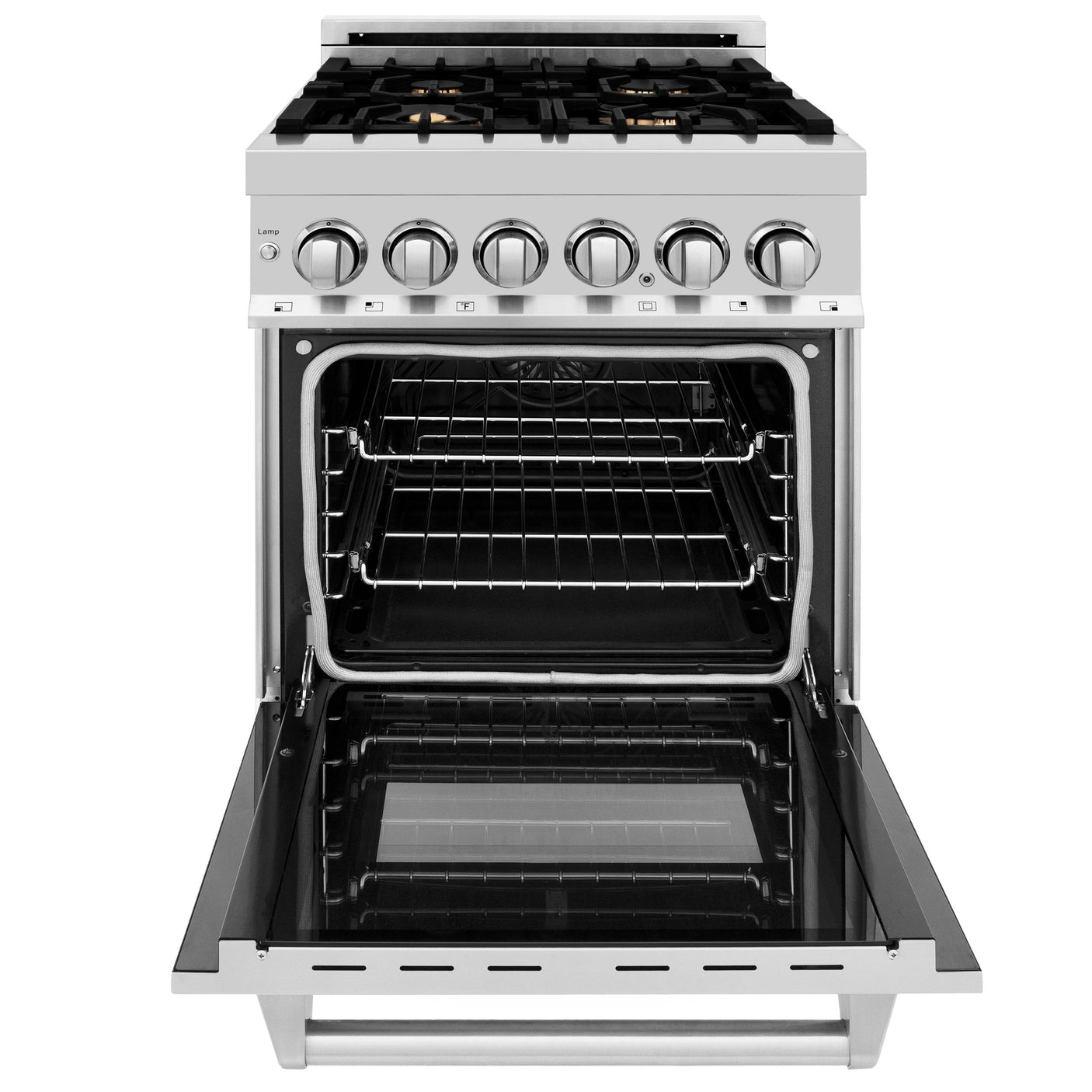 ZLINE 24 in. Professional Dual Fuel Range with Color Door Options (RA24) [Color: Stainless Steel with Brass Burners]