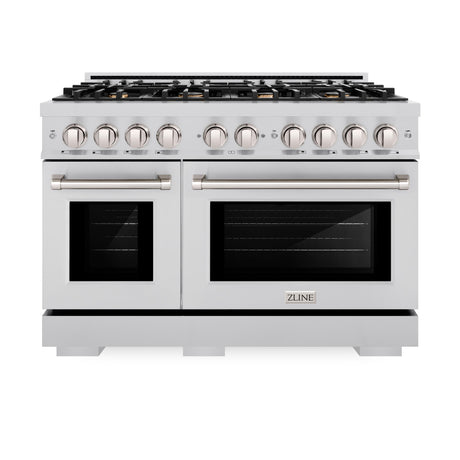 ZLINE 48 in. 6.7 cu. ft. Select Double Oven Dual Fuel Range in Stainless Steel with 8 Brass Burners (HDR-BR-48)