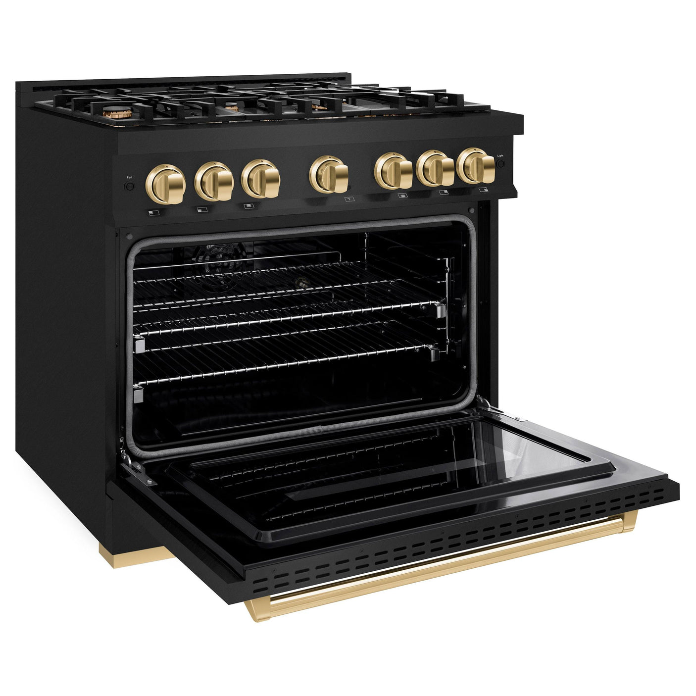 ZLINE Autograph Edition 36 in. 5.2 cu. ft. Classic Dual Fuel Range with 6 Burner Gas Cooktop and Electric Convection Oven in Black Stainless Steel with Polished Gold Accents (CDRBZ-36-G)