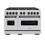 ZLINE Autograph Edition 48 in. 6.7 cu. ft. Classic Double Oven Gas Range with 8 Burner Cooktop in Stainless Steel and Matte Black Accents (CGRZ-48-MB)