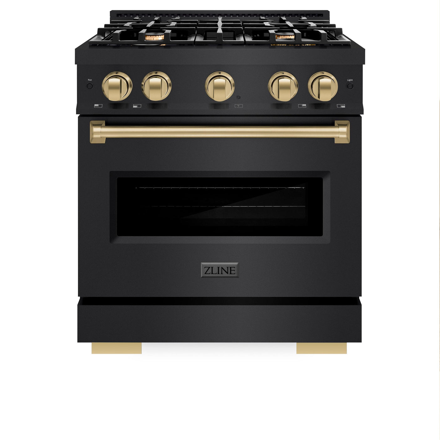 ZLINE Autograph Edition 30 in. 4.2 cu. ft. Classic Dual Fuel Range with 4 Burner Gas Cooktop and Electric Convection Oven in Black Stainless Steel with Champagne Bronze Accents (CDRBZ-30-CB)